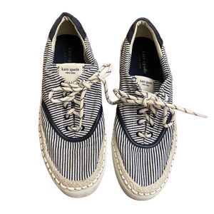 Kate Spade Boat Party Espadrille Sneakers Navy Blue & White Striped Nautical Siz